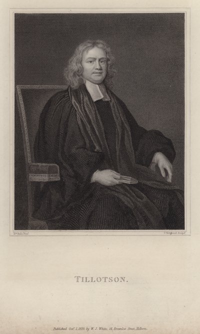 John Tillotson, erkebiskop av Canterbury (gravering) av Mary (after) Beale