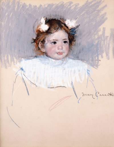Ellen med sløyfer i håret, Looking Right, 1899 av Mary Cassatt