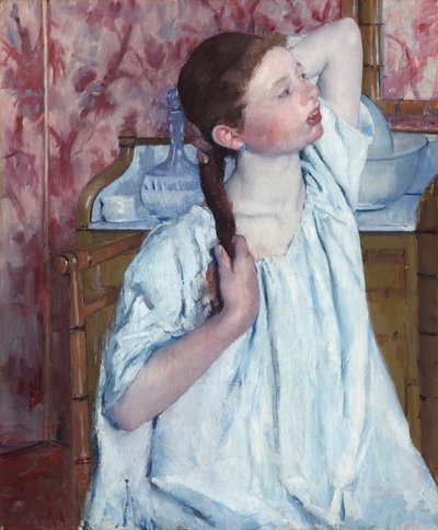 Jente som ordner håret av Mary Cassatt
