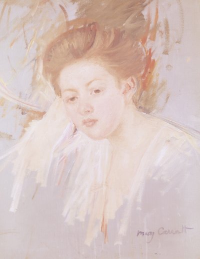 Hodet til en ung jente (pastell på papir) av Mary Cassatt