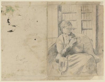 Knitting in the Library recto, Knitting in the Library verso, ca. 1881. av Mary Cassatt