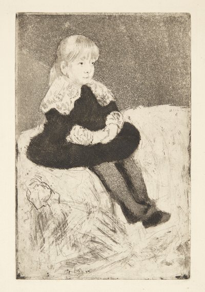 Mademoiselle Luguet sitter på en sofa av Mary Cassatt
