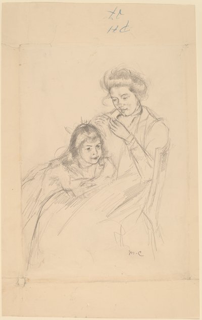 Margot lener seg mot Reines kne, ca. 1902. av Mary Cassatt