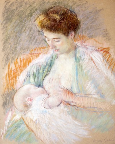 Mother Rose som ammer sitt barn, ca. 1900 (pastell på papir) av Mary Cassatt