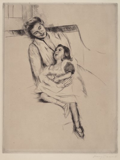 Reine og Margot sitter på en sofa (nr. 2) av Mary Cassatt