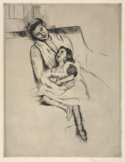 Reine og Margot sitter på en sofa, ca. 1902. av Mary Cassatt