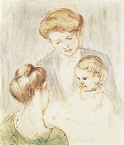 Smilende baby med to jenter, av Mary Cassatt
