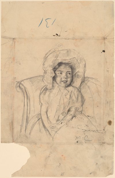 Smilende Margot med en volanget panser, ca. 1902. av Mary Cassatt