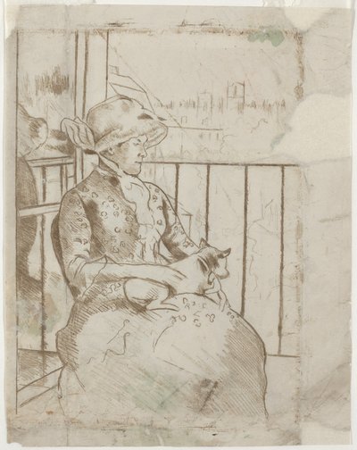 Susan på en balkong holder en hund [verso] av Mary Cassatt