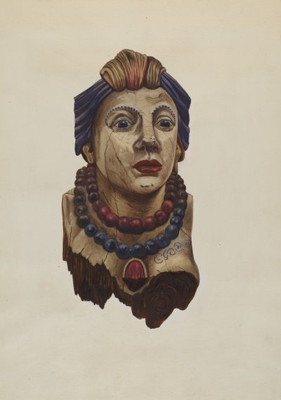 Indisk prinsesse figurhode, ca. 1938. av Mary E Humes