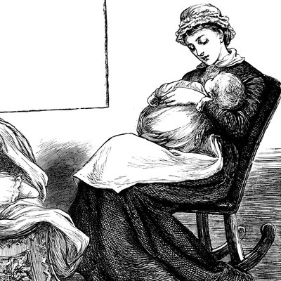 En mor som koser barnet sitt mens hun satt på en gyngestol av Mary Ellen Edwards