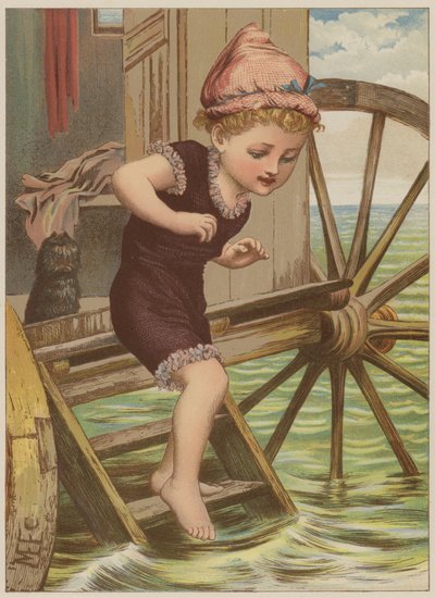 Jente som skal svømme (chromolitho) av Mary Ellen Edwards