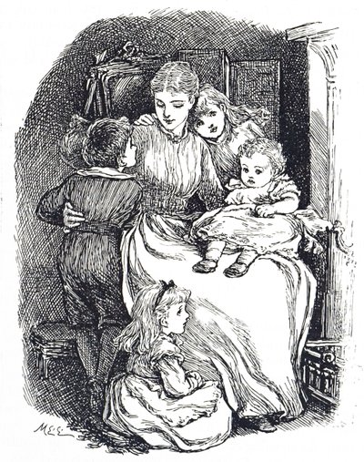 Illustrasjon som viser en mor med barna sine av Mary Ellen Edwards