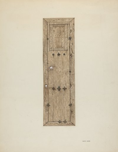 Kobberbesatt dør en av et par, ca. 1939. av Mary Hansen