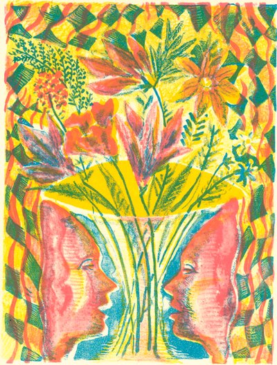 Ansikter og blomster, 2015 (litografi) av Mary Kuper
