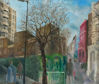 Ladbroke Grove lockdown: 5, Blenheim Crescent, 2021 (olje om bord) av Mary Kuper