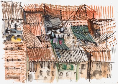 Rooftops, Bogota, 2008 (penn og akvarell) av Mary Kuper