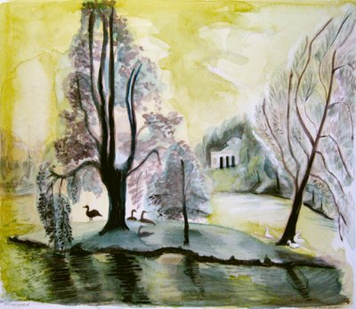Stourhead, kveldssjø, 2006 (akvarell) av Mary Kuper