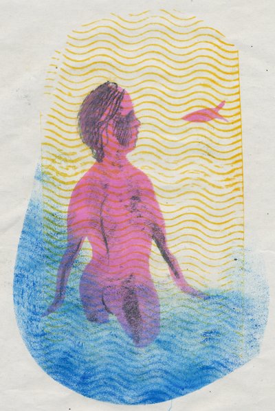 Svømmer, 2018 (monoprint) av Mary Kuper