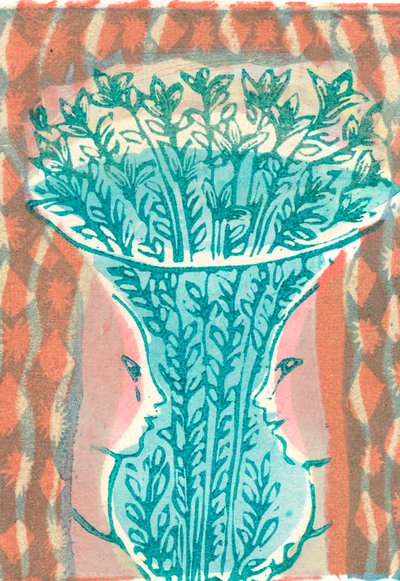 Vase and Faces, 2007 (vinylgravering) av Mary Kuper