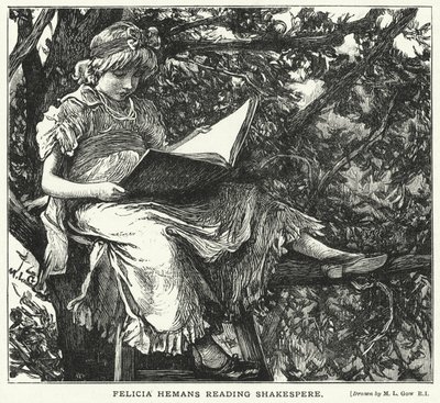 Felicia Hemans Reading Shakespere (gravering) av Mary L. Gow