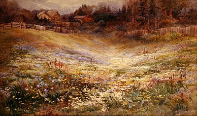 A Meadow in the Alps (akvarell på papir) av Mary Stevens