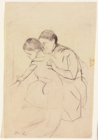 Baby med venstre hånd som berører et badekar, holdt av sykepleieren hennes, ca. 1891 av Mary Cassatt