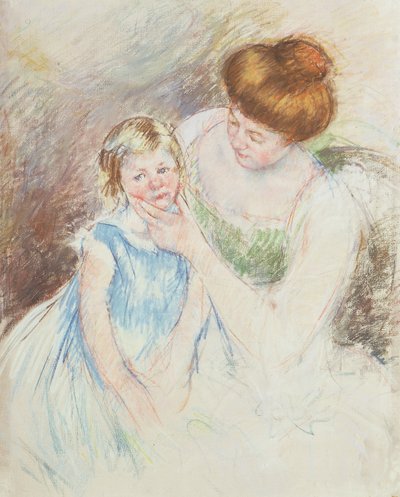 Mor med venstre hånd som holder Saras hake av Mary Cassatt