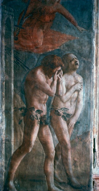 'Adam og Eva forvist fra paradis', detalj, pre-restaurering, c1427. av Masaccio Tommaso