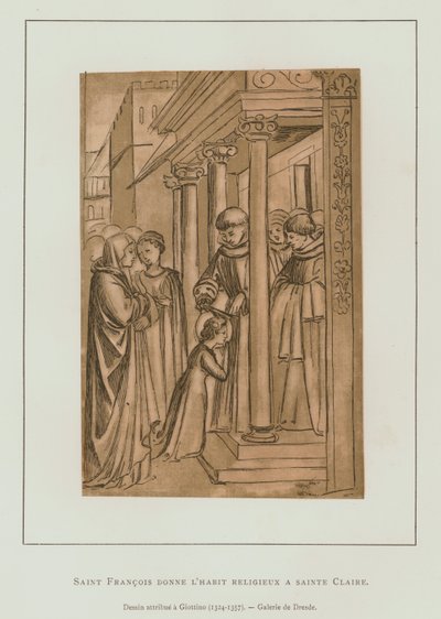 St Francis av Assisi klipper håret til St Claire (litho) av Maso di Banco Giottino