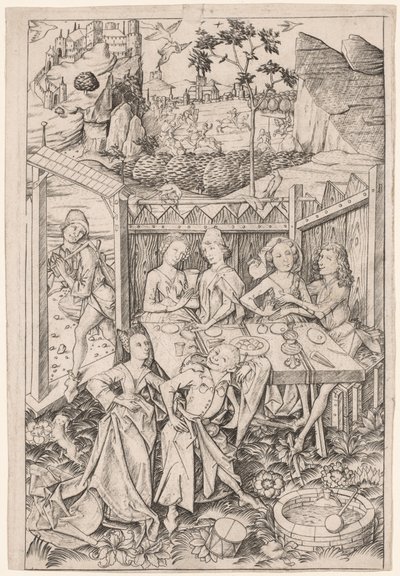Kjærlighetens hage stor tallerken, ca. 1465. av Master E. S.