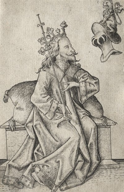 The Small Playing Cards: Second Suit: Helmets: Playing Card with King and Helmet, av Master E. S.
