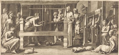 Penelope og hennes tjenestepiker vever av Master FG, after Francesco Primaticcio