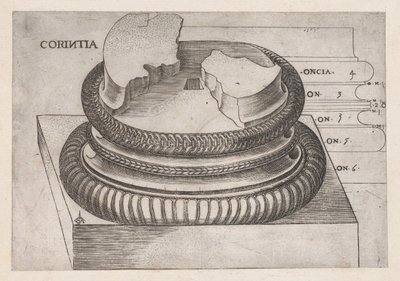 Mirror of Roman Magnificence: Corinthian base fra Temple of Mars the Avengers, Roma, ..., ca. 1537 av Master GA