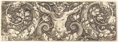 Ornament med Fantastisk Satyr og delfiner av Master IB