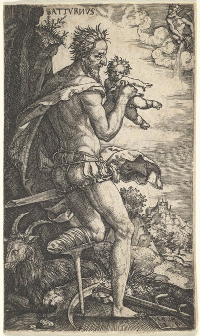 Saturn fra The Gods Who Preside Over the Planets, 1525. av Master I.B.
