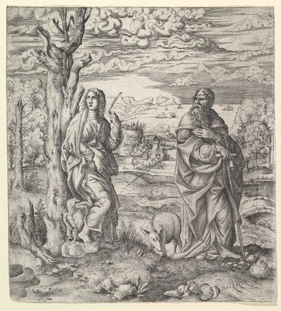 Saint John og Anthony i et landskap, ca. 1544-45. av Master IQV