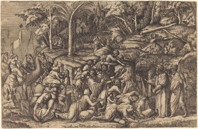 Moses slår klippen av Master IV after Francesco Primaticcio