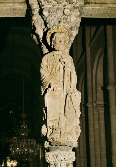 Mullion med figur av Saint James, Portico of Glory, Cathedrale Santiago de Compostela av Master Mateo
