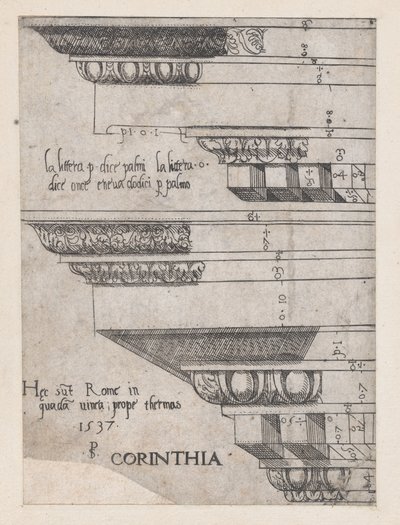 Mirror of Roman Magnificence: Corinthian entablature, 1537., 1537. av Master PS