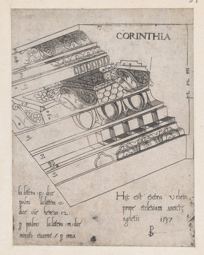 Mirror of Roman Magnificence: Corinthian entablature, 1537., 1537. av Master PS