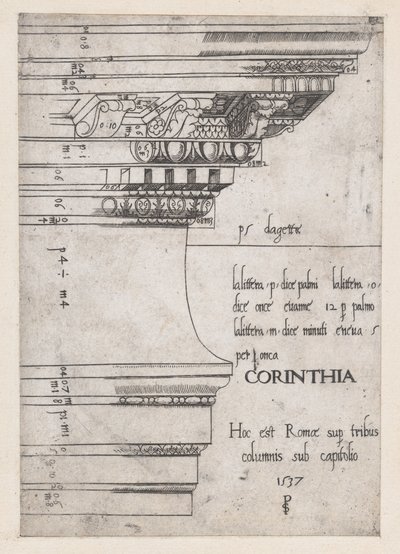Mirror of Roman Magnificence: Entablature fra Temple of Castor and Pollux, Roma, 1537., 1537 av Master PS