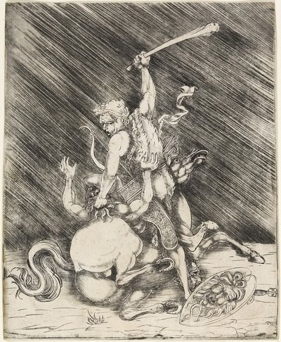 Hercules og Cacus, ca. 1505-1520 (tørrpunkt-etning) av Master of 1515
