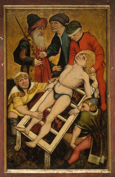 The Martyrdom of Saint Lawrence, omvendt Å gi drikke til de tørste. av Master of Alkmaar