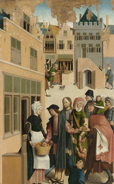 De syv barmhjertighetsverkene Panel av en polyptyk med de syv veldedighetsverkene: mating av sultne av Master of Alkmaar