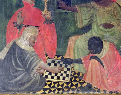 En maur og en kristen som spiller sjakk, fra altertavlen til SS Nicholas, Claire og Anthony Abbot (tempera på panel) av Master of Castellitx
