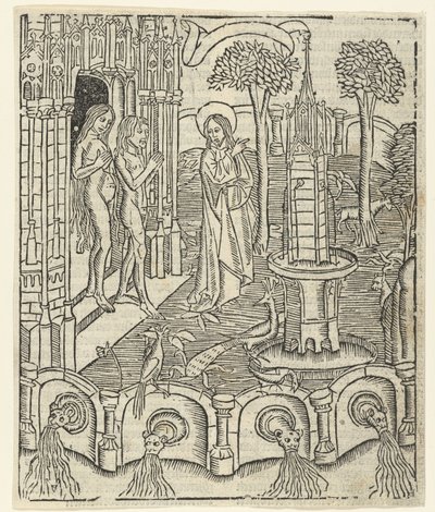 Gud viser Adam og Eva paradis av Master of Delft (attributed to)