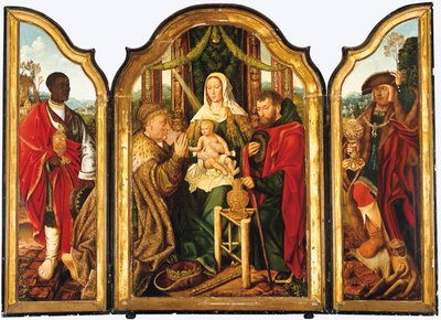 Den hellige familie med Melchior tilbyr gull til Kristusbarnet av Master of Frankfurt
