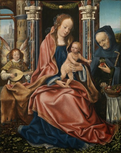 Triptych of the Holy Family with Music Making Angels. Sentralpanel, ca 1510-1520 av Master of Frankfurt