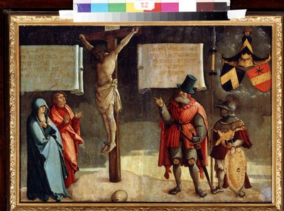 Korsfestelse med givere. Korsfestelse med givere. Maleri av mesteren av Messkirch (ca. 1500-1543). Olje på tre. Tysk renessansekunst. Museum of Fine Arts, Pushkin, Moskva av Master of Messkirch